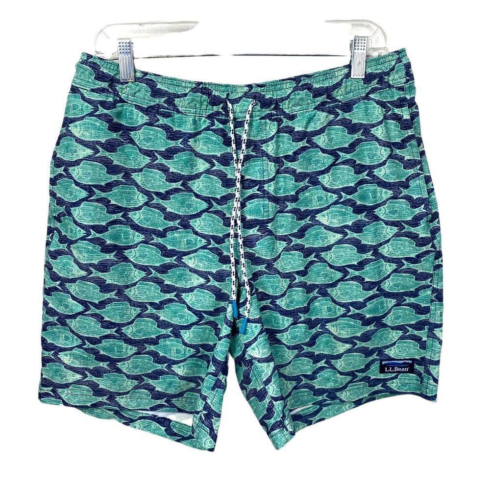 LL Bean Green Blue Fish Swim Trunks